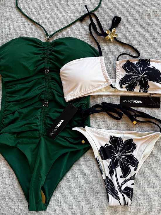 Fashion Nova Other - Fashion Nova Bathing Suit Floral Bikini & Green Gem One-Piece NWT